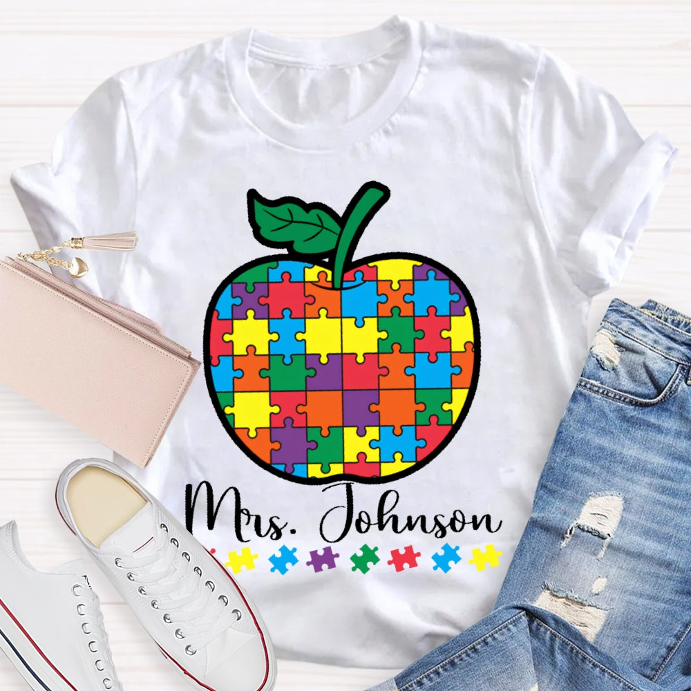 Personalized Name Special Education Puzzle Apple T-shirt