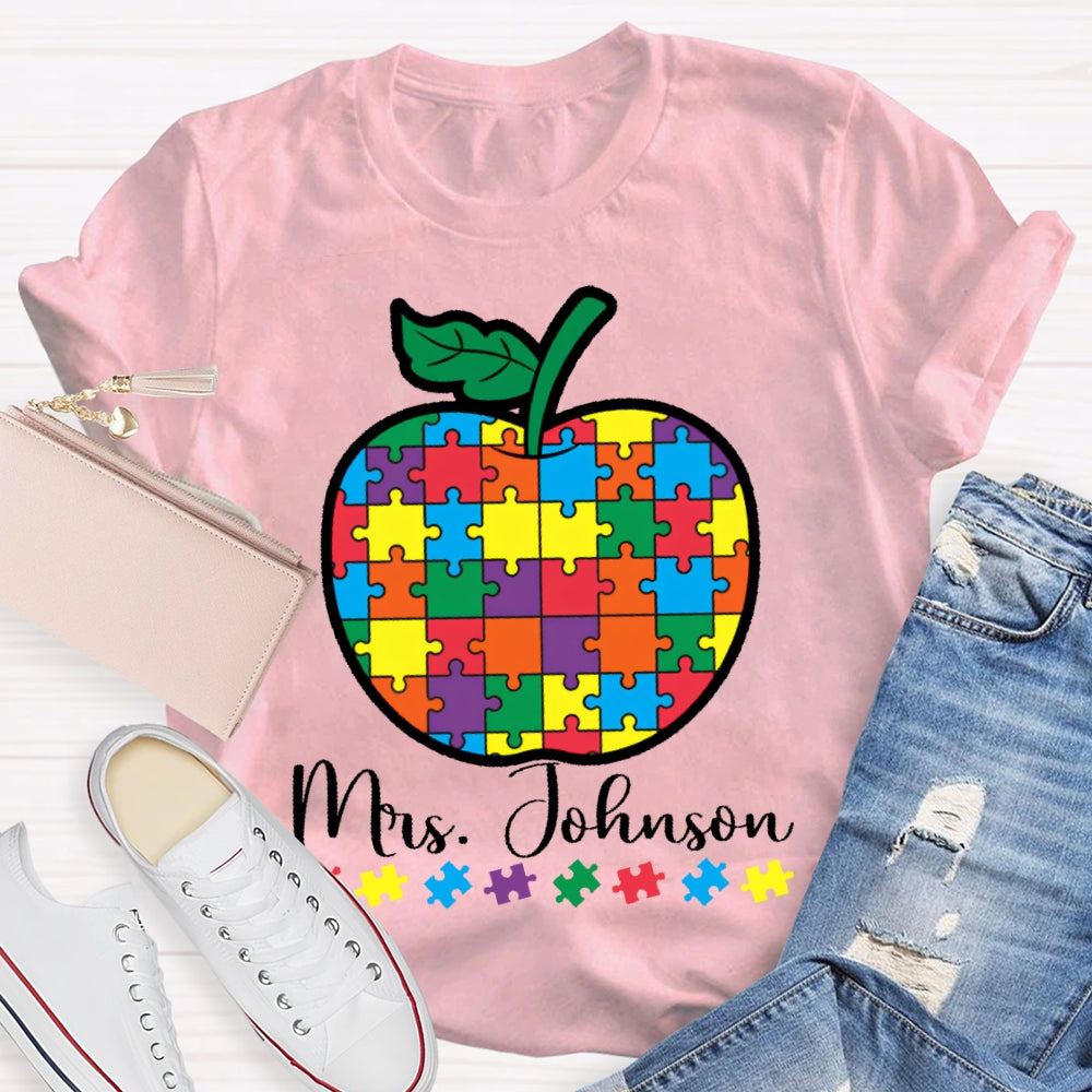 Personalized Name Special Education Puzzle Apple T-shirt