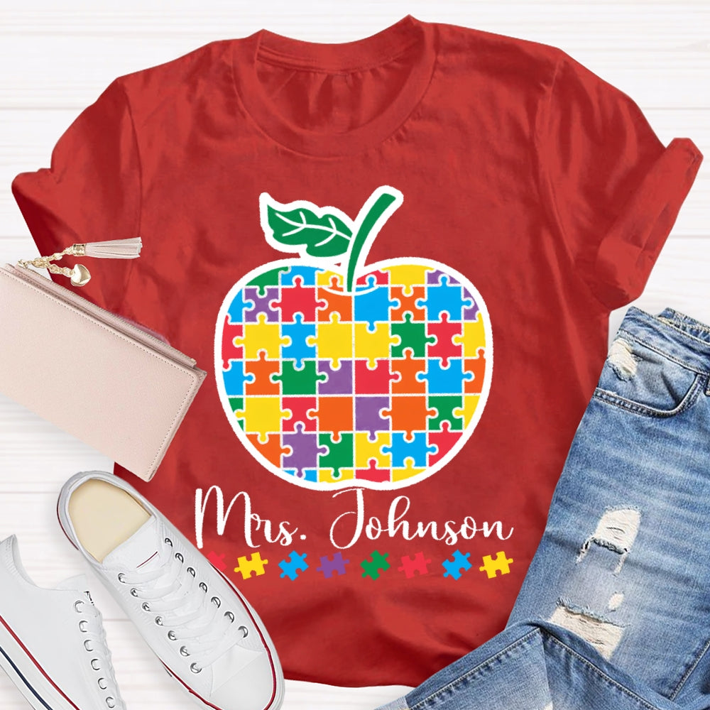 Personalized Name Special Education Puzzle Apple T-shirt