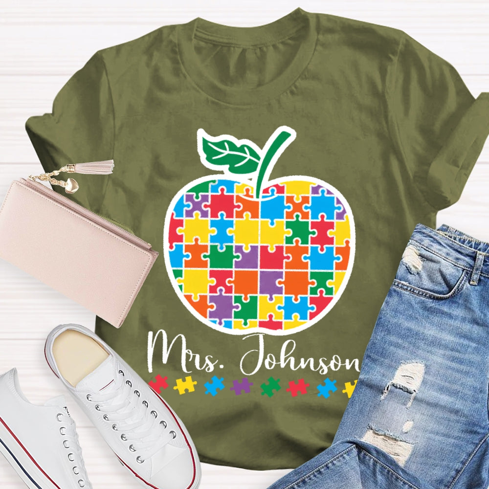 Personalized Name Special Education Puzzle Apple T-shirt