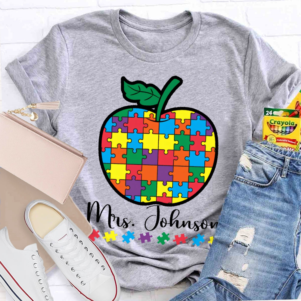 Personalized Name Special Education Puzzle Apple T-shirt