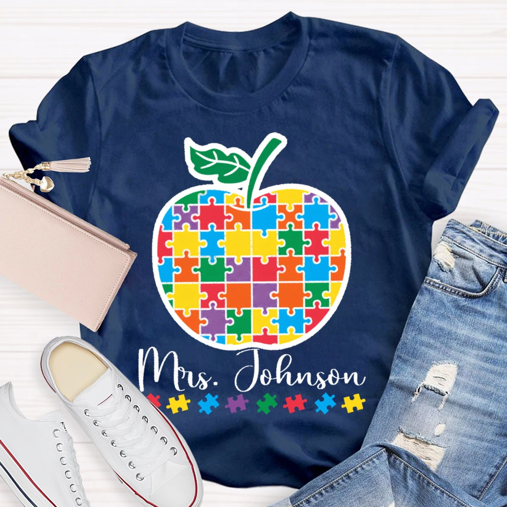 Personalized Name Special Education Puzzle Apple T-shirt