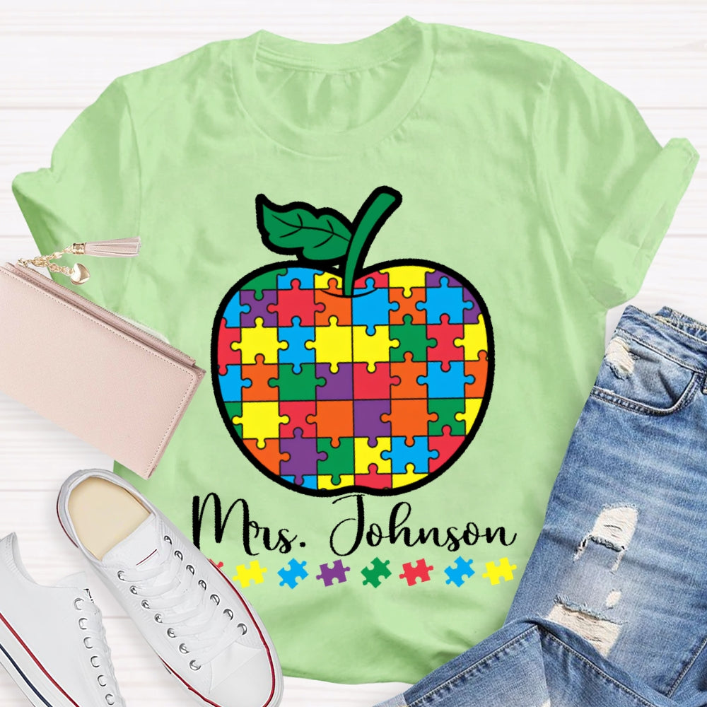 Personalized Name Special Education Puzzle Apple T-shirt