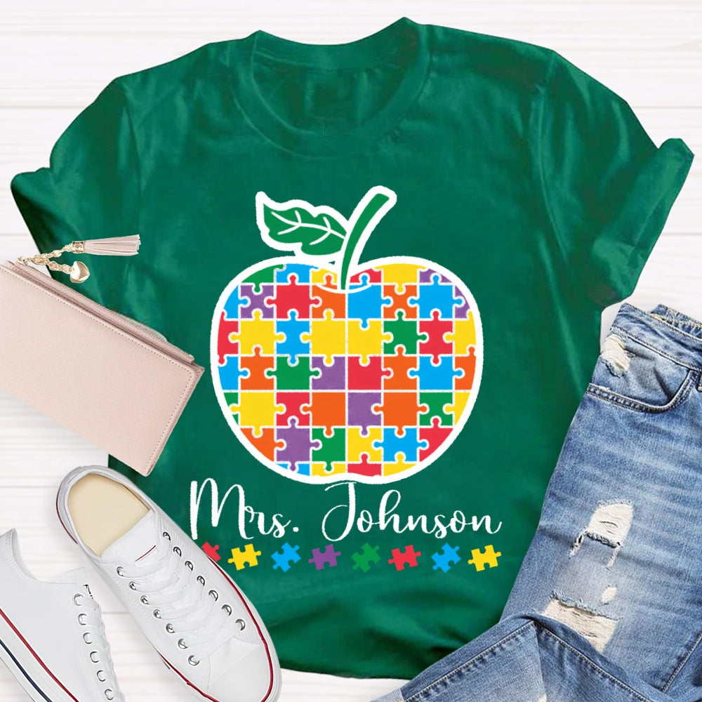 Personalized Name Special Education Puzzle Apple T-shirt
