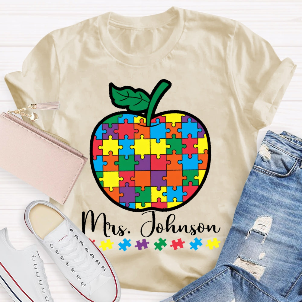 Personalized Name Special Education Puzzle Apple T-shirt