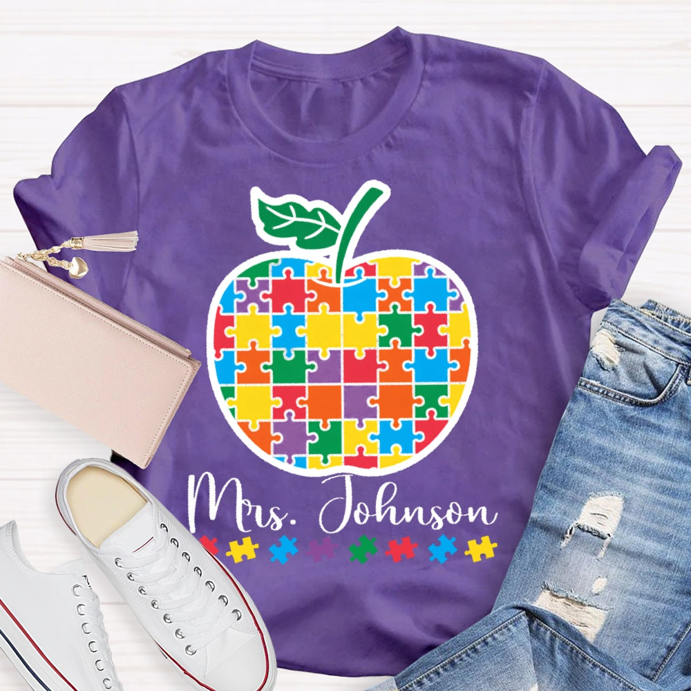 Personalized Name Special Education Puzzle Apple T-shirt