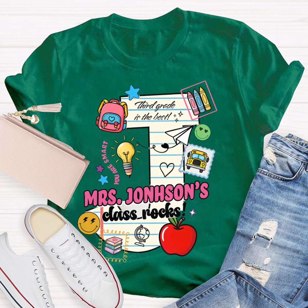 Personalized Name And Grade Third Grade In The Best Class Rocks T-shirt