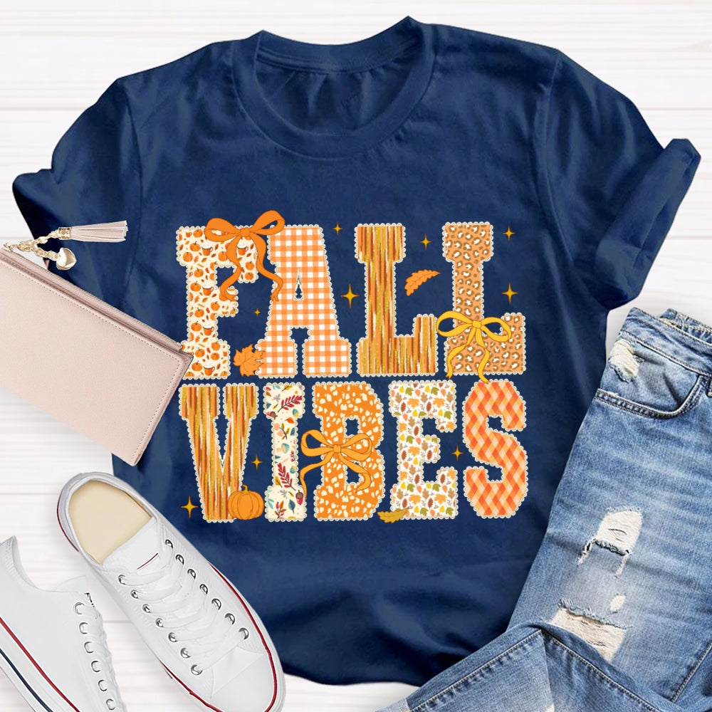 Fall Vibes Pumpkin Font And Bow Halloween T-shirt