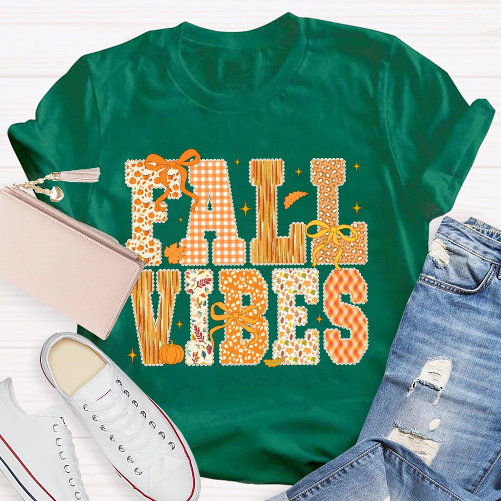 Fall Vibes Pumpkin Font And Bow Halloween T-shirt