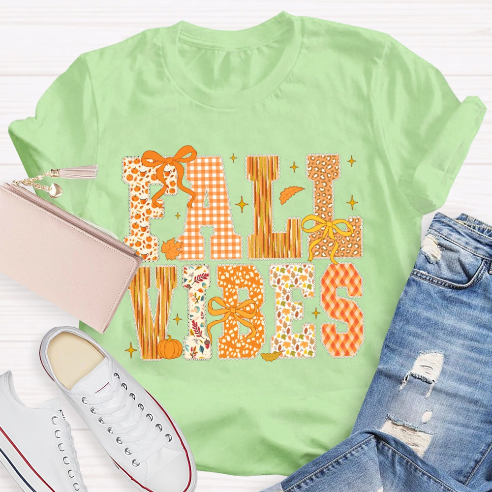 Fall Vibes Pumpkin Font And Bow Halloween T-shirt