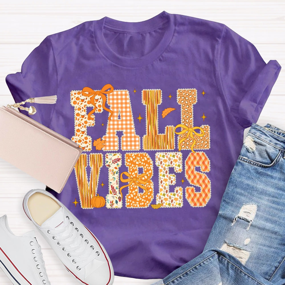 Fall Vibes Pumpkin Font And Bow Halloween T-shirt