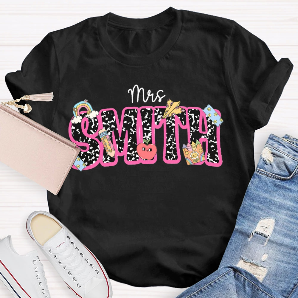 Personalized Name Polka Dot Font Back To School Teacher T-shirt