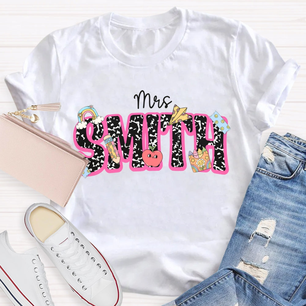 Personalized Name Polka Dot Font Back To School Teacher T-shirt