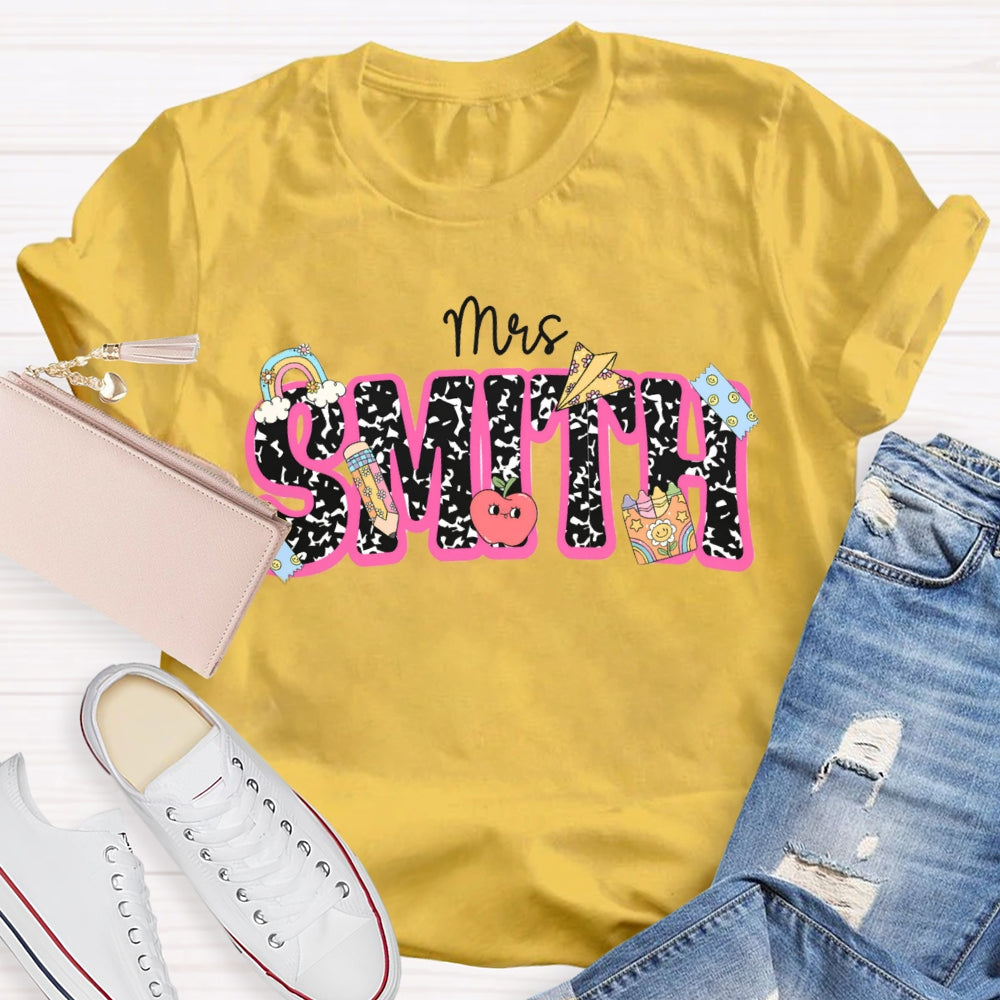 Personalized Name Polka Dot Font Back To School Teacher T-shirt