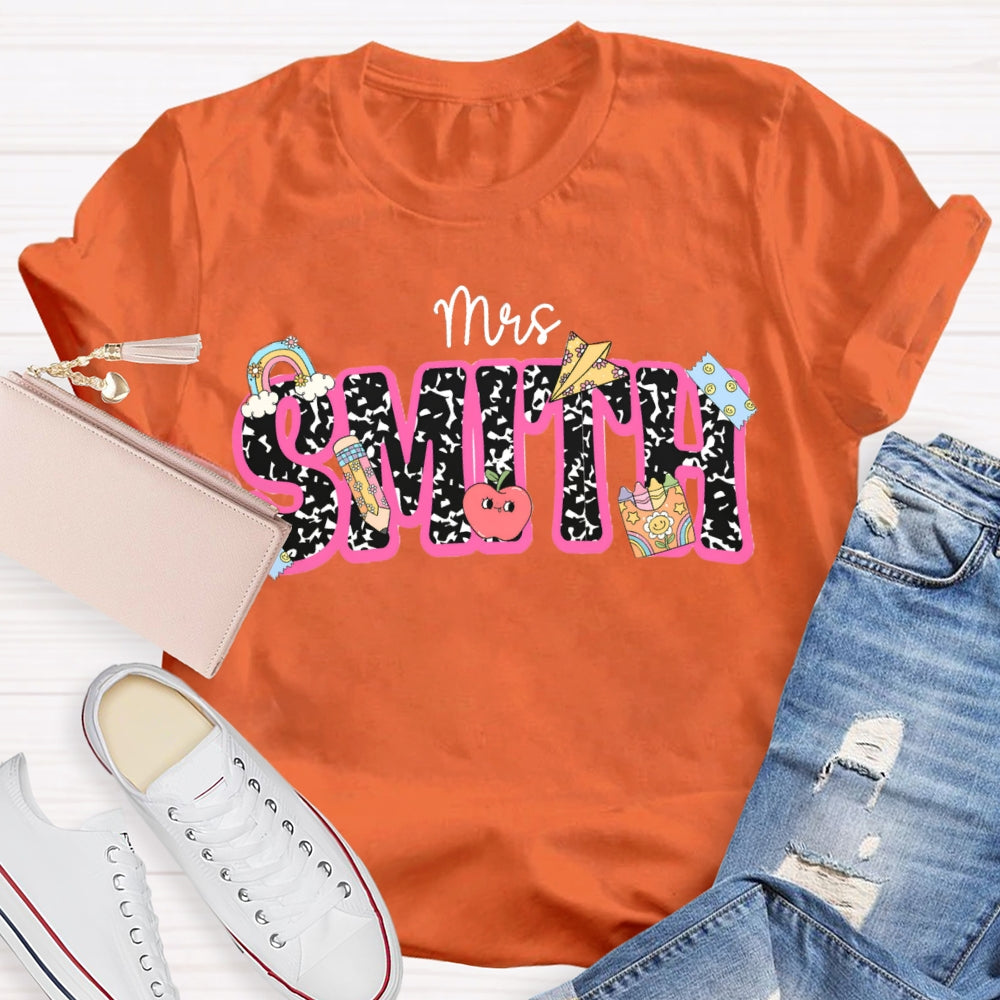 Personalized Name Polka Dot Font Back To School Teacher T-shirt