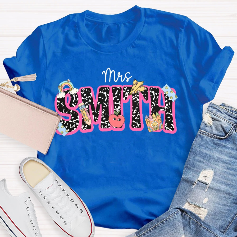 Personalized Name Polka Dot Font Back To School Teacher T-shirt