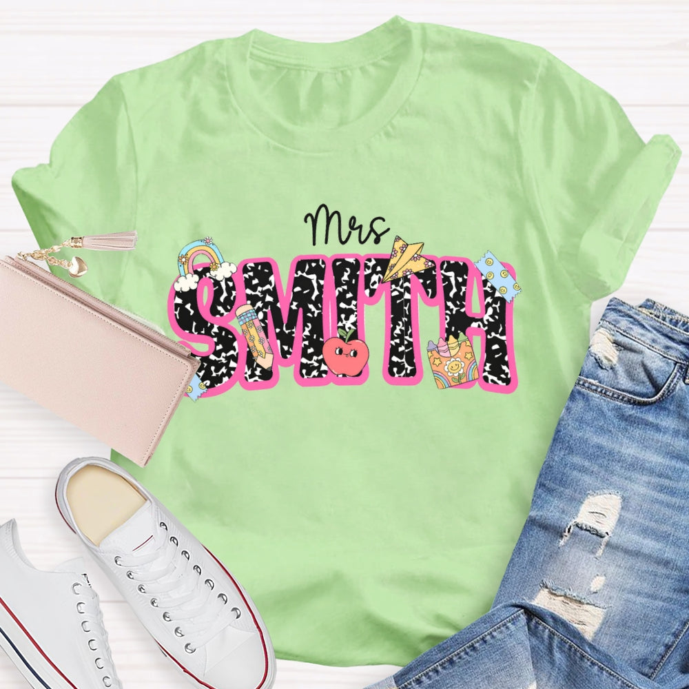 Personalized Name Polka Dot Font Back To School Teacher T-shirt