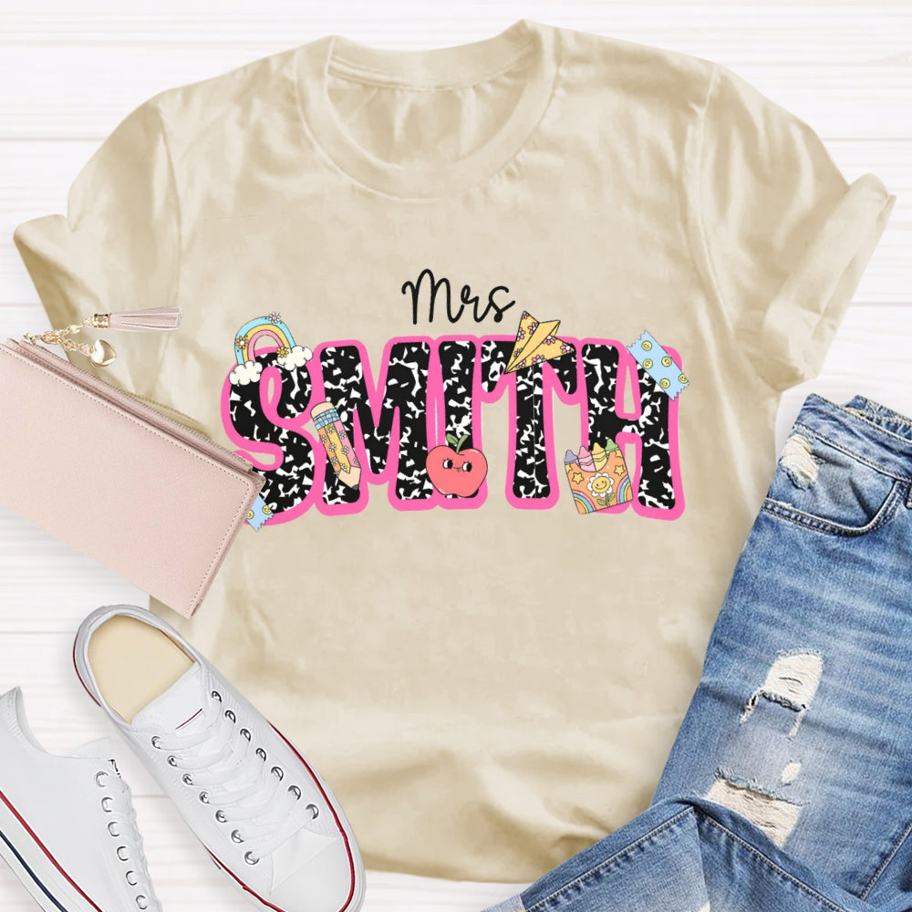 Personalized Name Polka Dot Font Back To School Teacher T-shirt