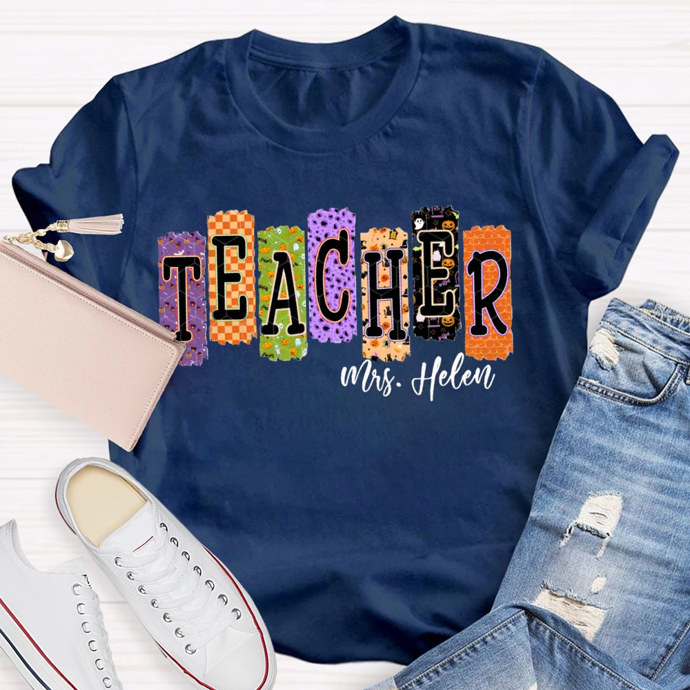 Personalized Name Teacher Halloween Puzzle Grid Funny Halloween T-shirt