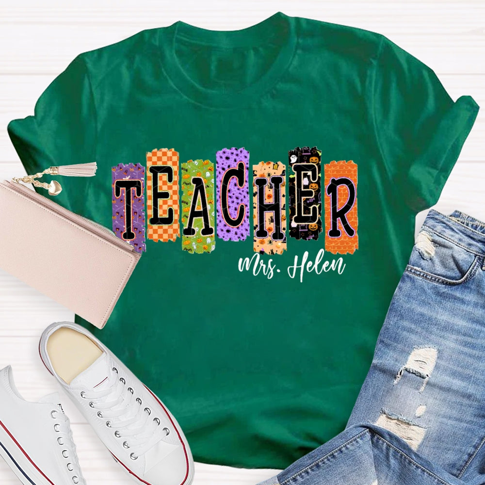 Personalized Name Teacher Halloween Puzzle Grid Funny Halloween T-shirt