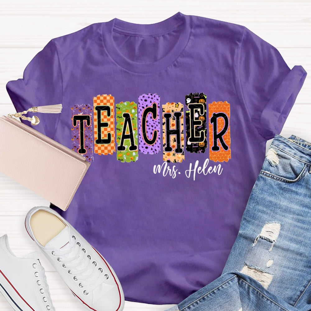 Personalized Name Teacher Halloween Puzzle Grid Funny Halloween T-shirt