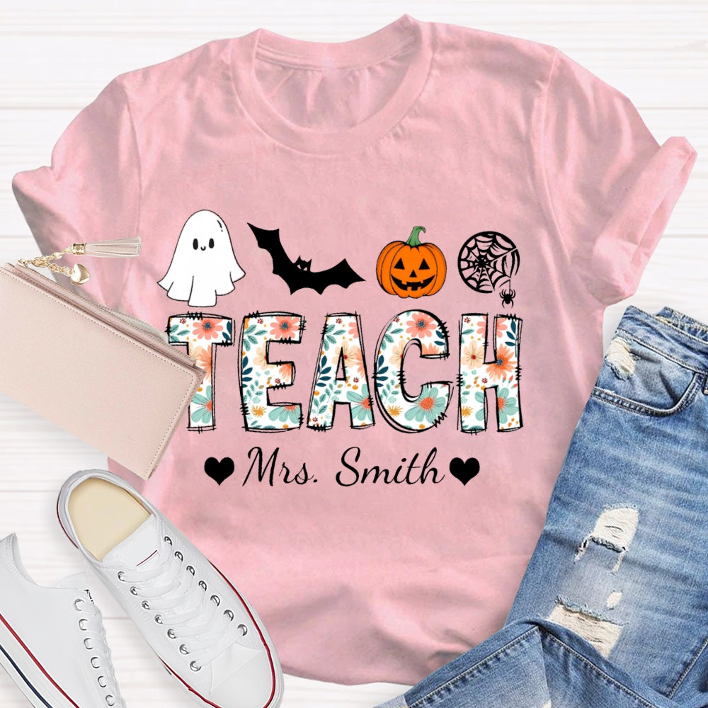 Personalized Name Teach Colorful Printed Fonts Funny Halloween T-shirt