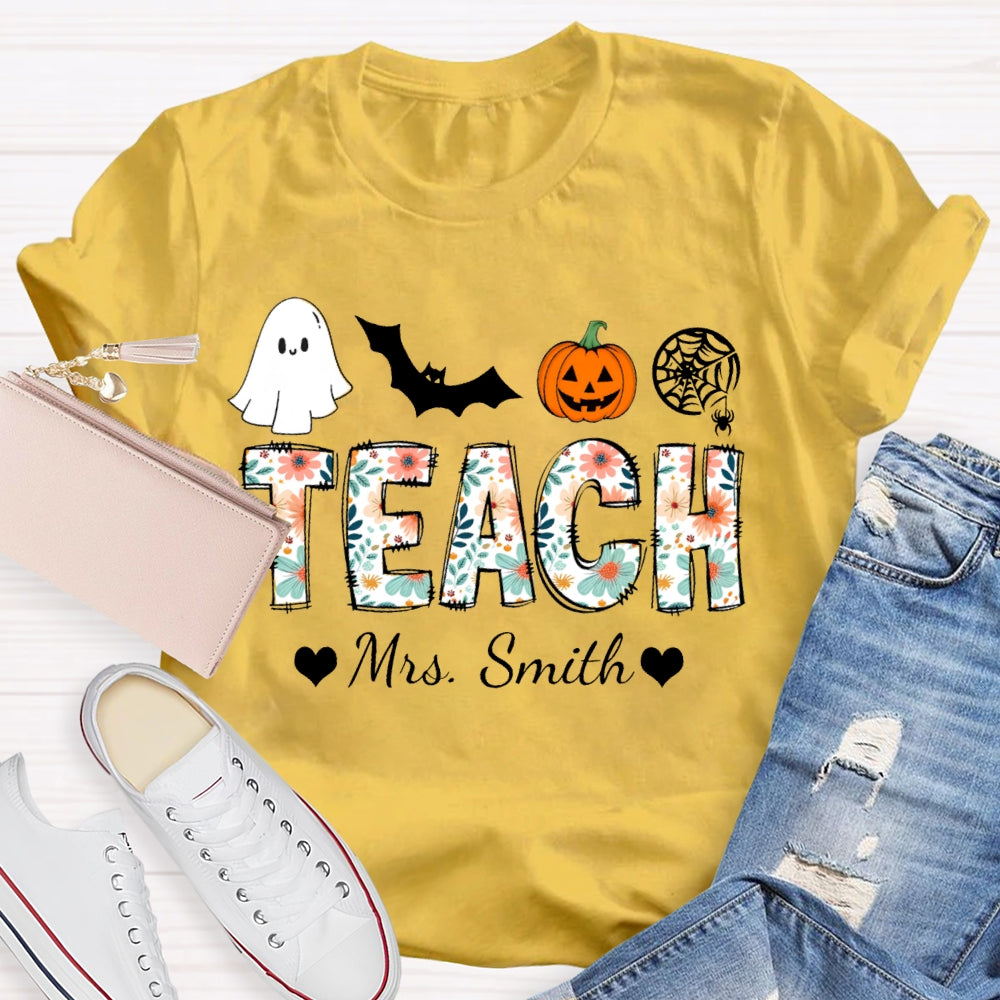 Personalized Name Teach Colorful Printed Fonts Funny Halloween T-shirt