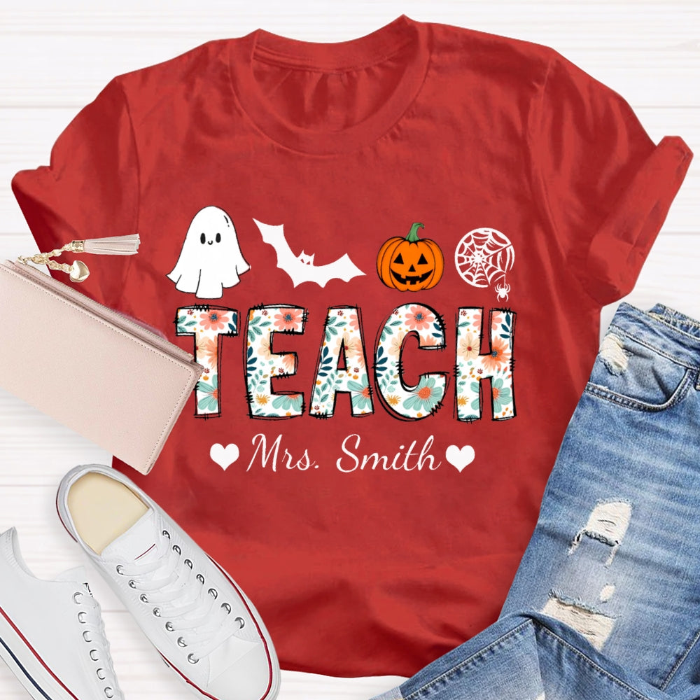 Personalized Name Teach Colorful Printed Fonts Funny Halloween T-shirt