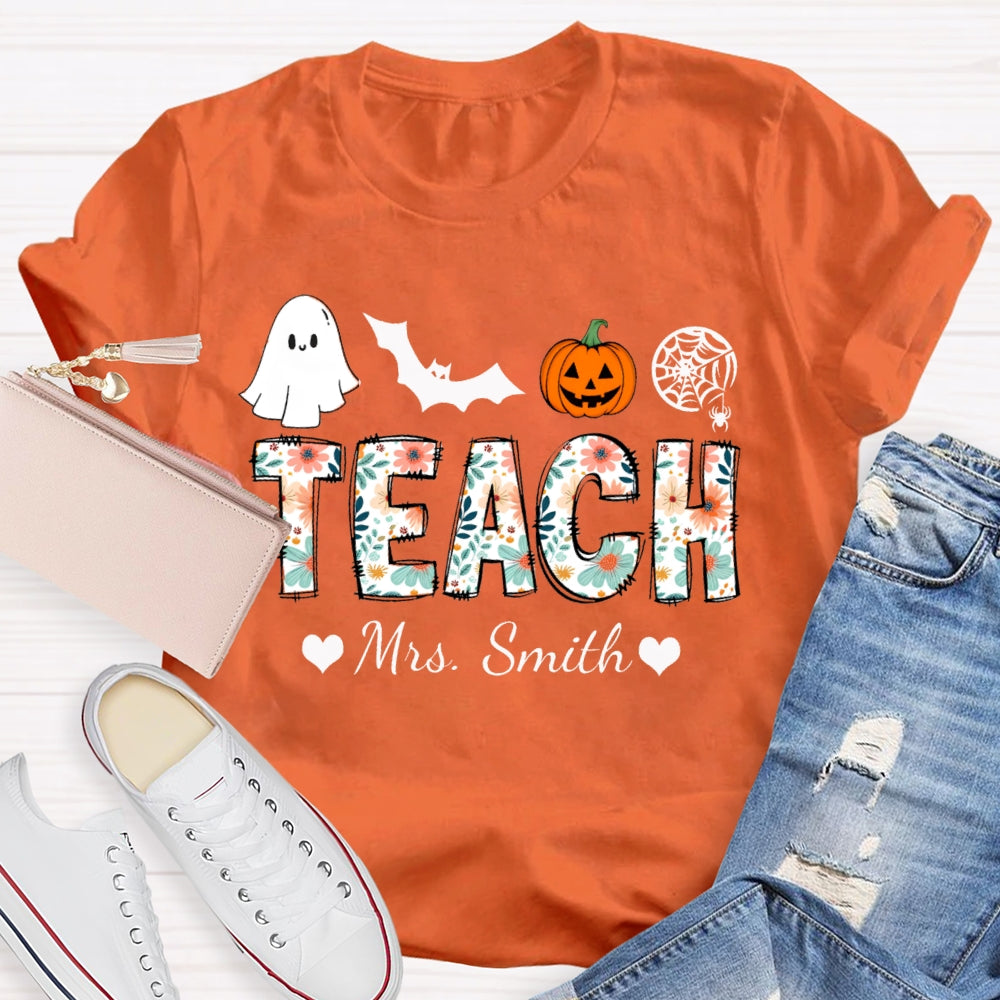 Personalized Name Teach Colorful Printed Fonts Funny Halloween T-shirt