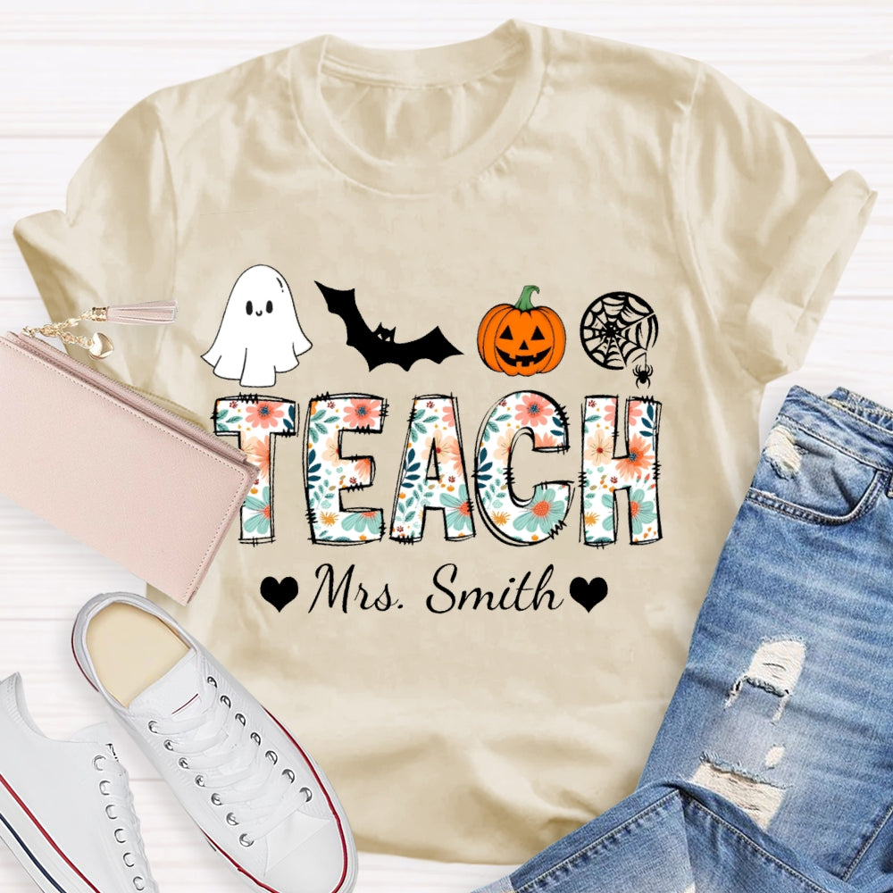 Personalized Name Teach Colorful Printed Fonts Funny Halloween T-shirt