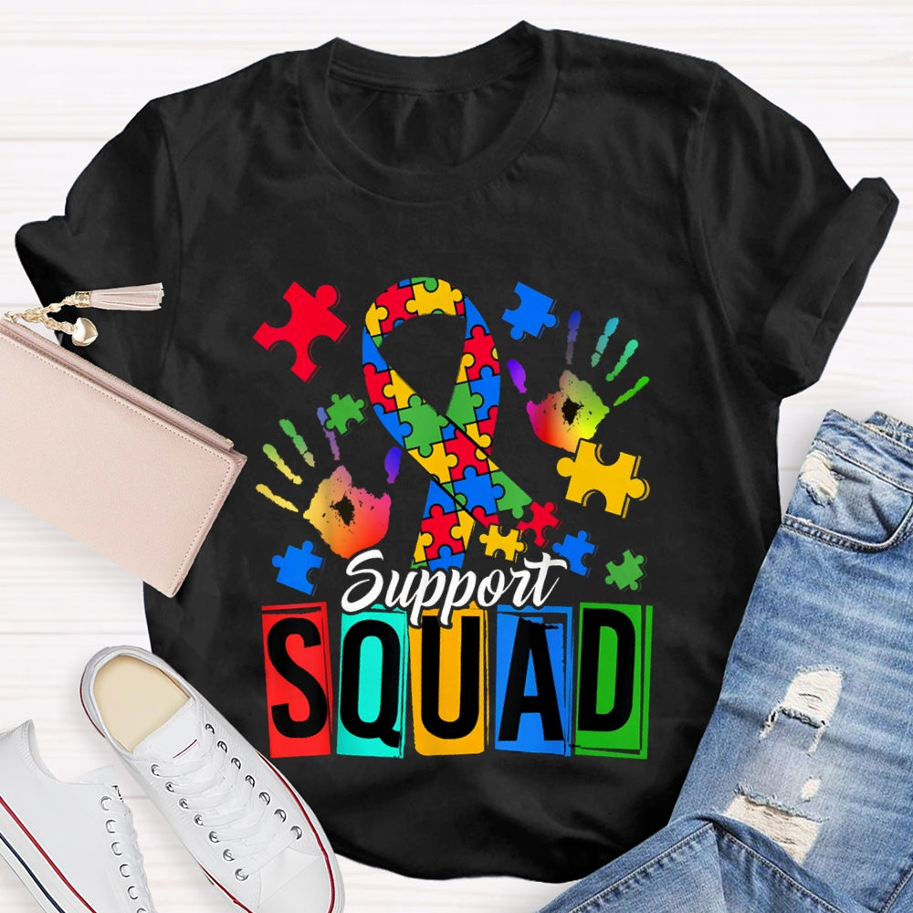 Support Squad Colorful Handprints And Ribbons T-shirt