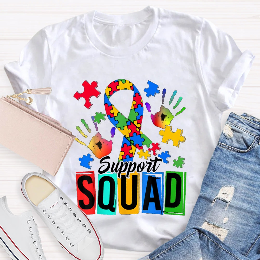 Support Squad Colorful Handprints And Ribbons T-shirt