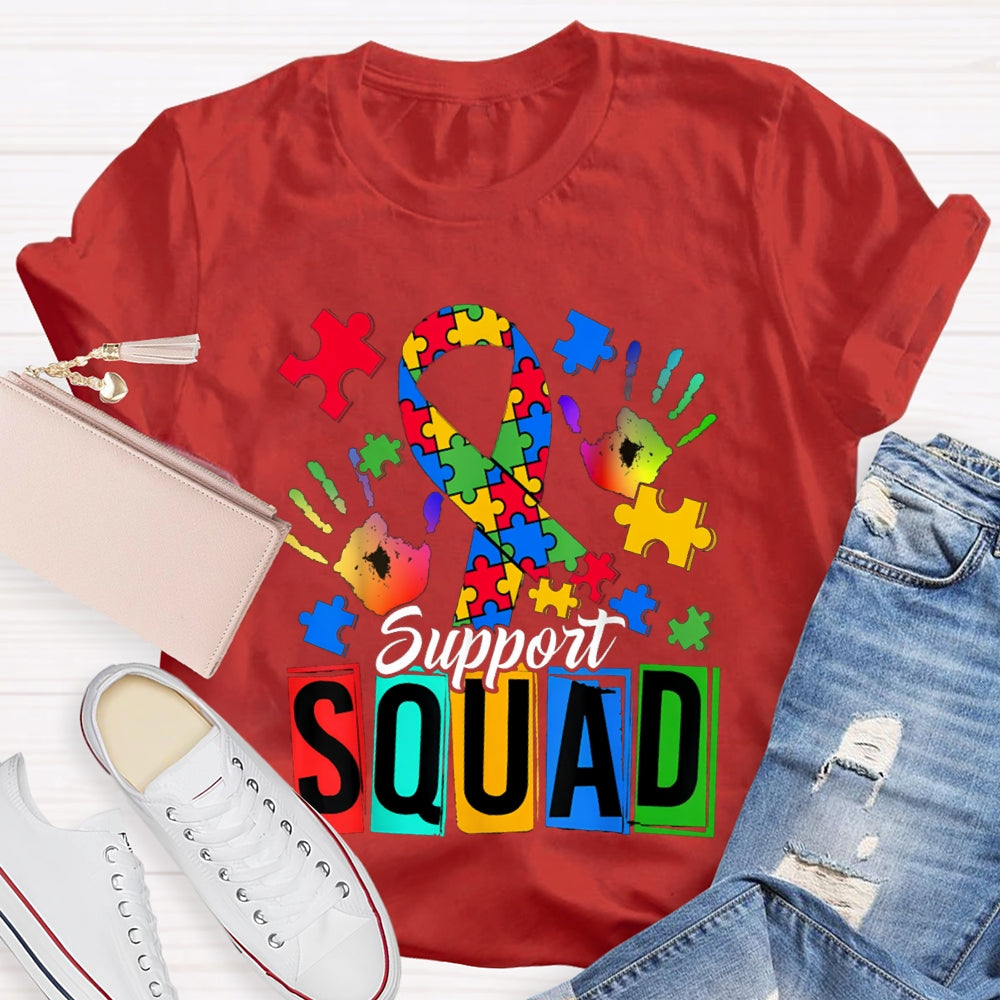 Support Squad Colorful Handprints And Ribbons T-shirt