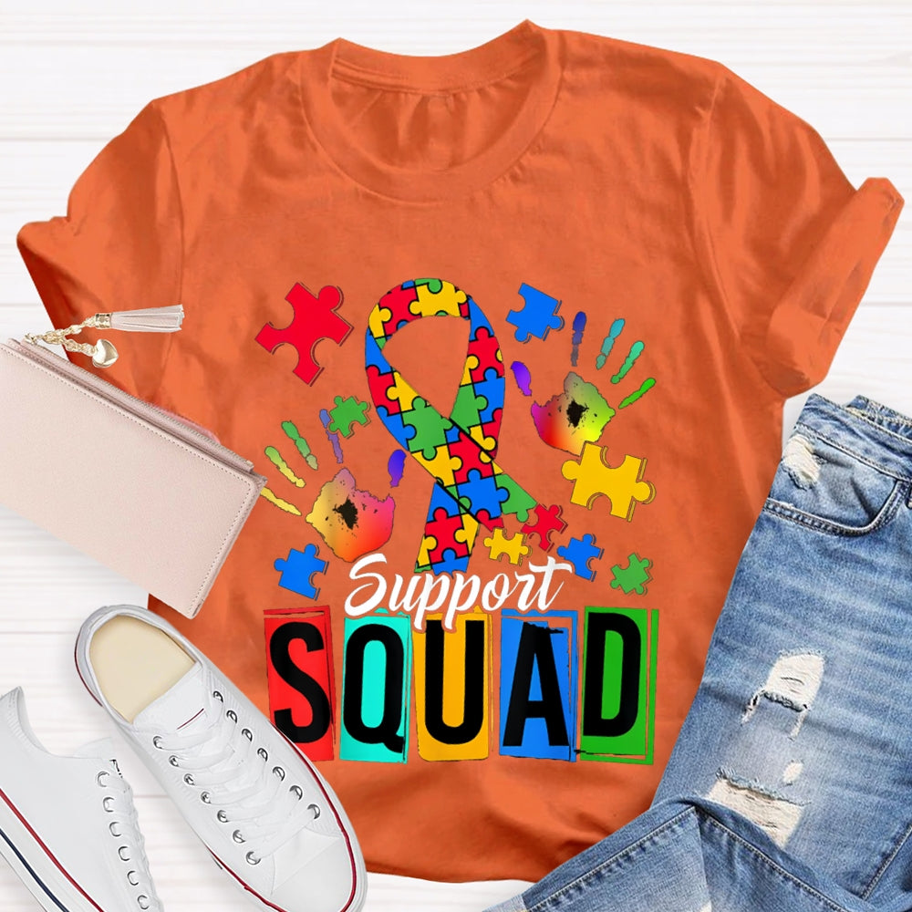 Support Squad Colorful Handprints And Ribbons T-shirt