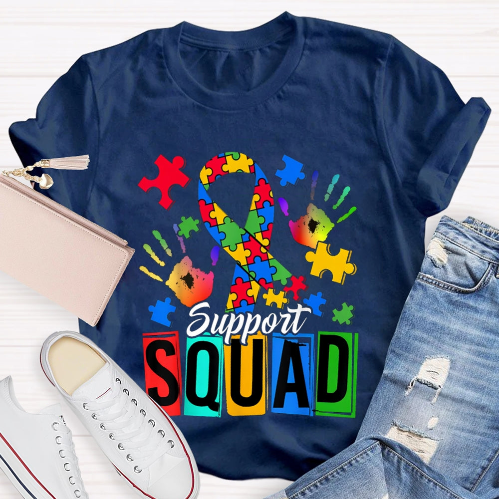 Support Squad Colorful Handprints And Ribbons T-shirt