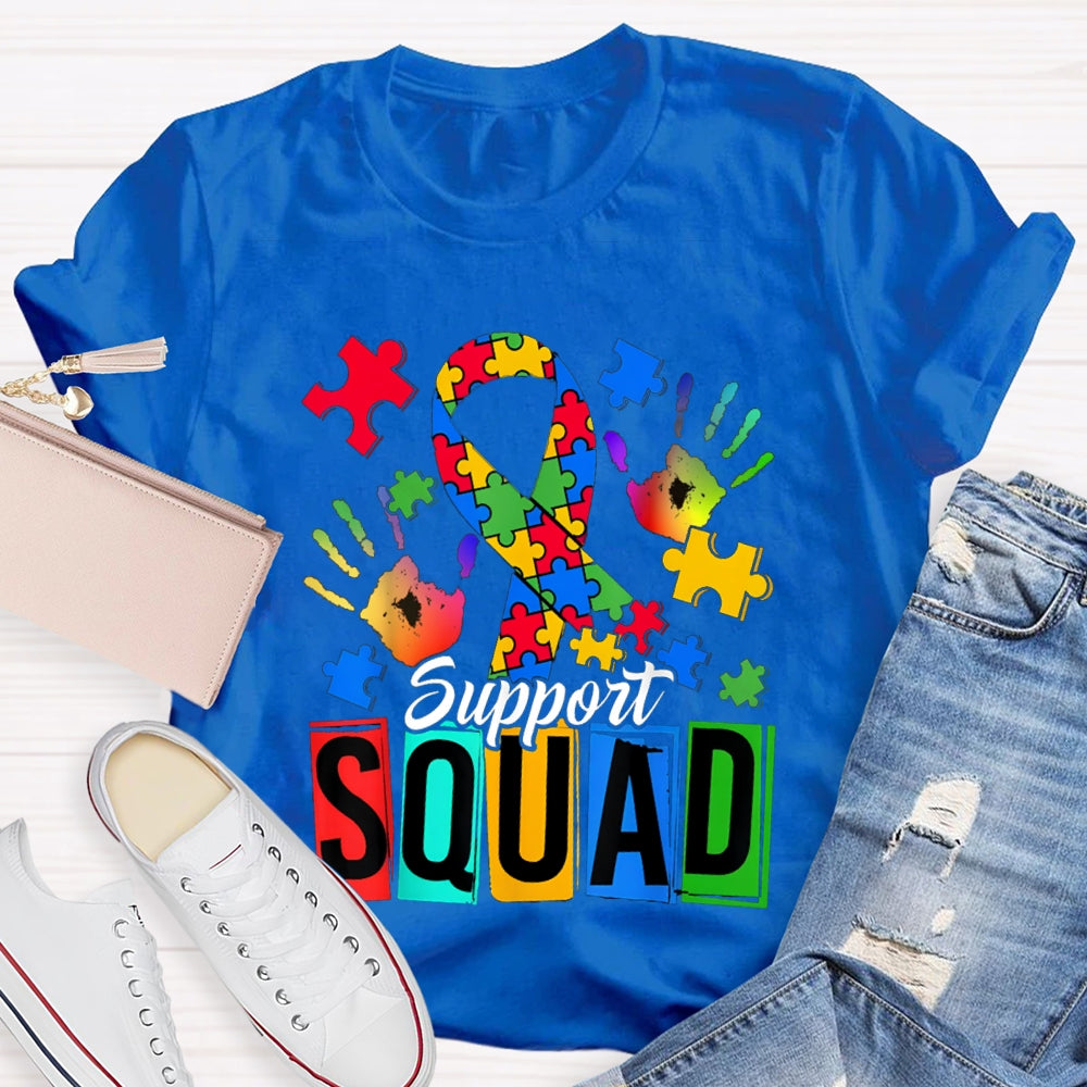 Support Squad Colorful Handprints And Ribbons T-shirt