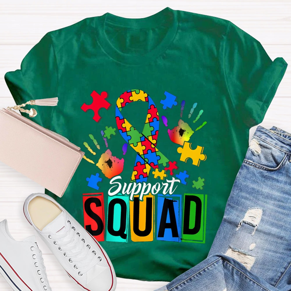 Support Squad Colorful Handprints And Ribbons T-shirt
