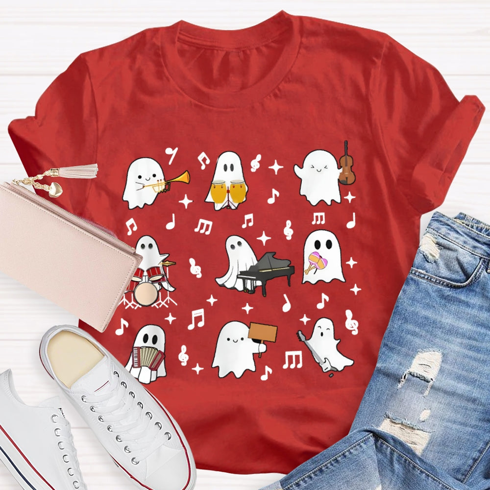 A Group Of Cute Little Ghosts Are Playing Music Funny Halloween T-shirt