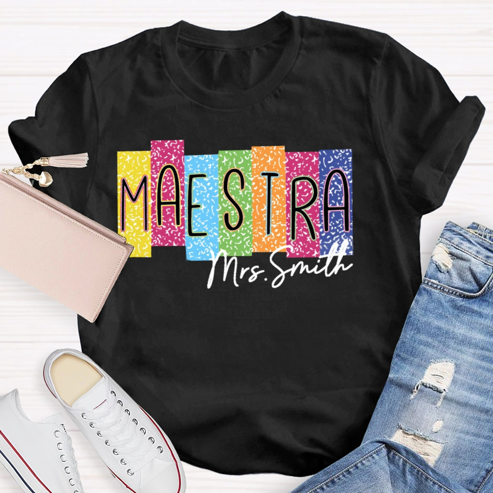 Personalized Name Maestra Colorful Leopard Print  T-shirt
