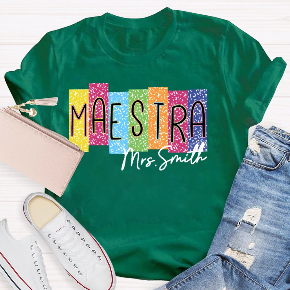 Personalized Name Maestra Colorful Leopard Print  T-shirt