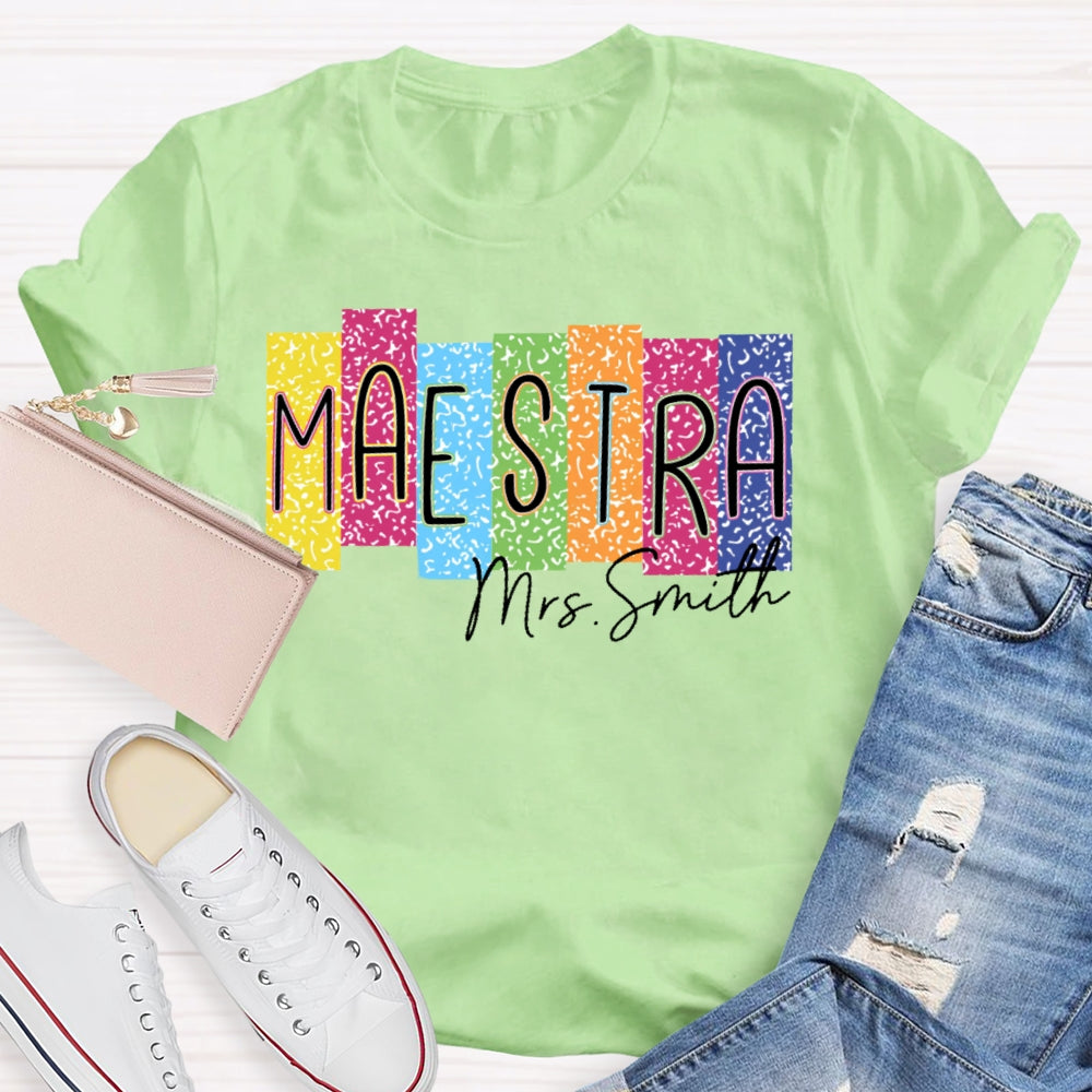 Personalized Name Maestra Colorful Leopard Print  T-shirt