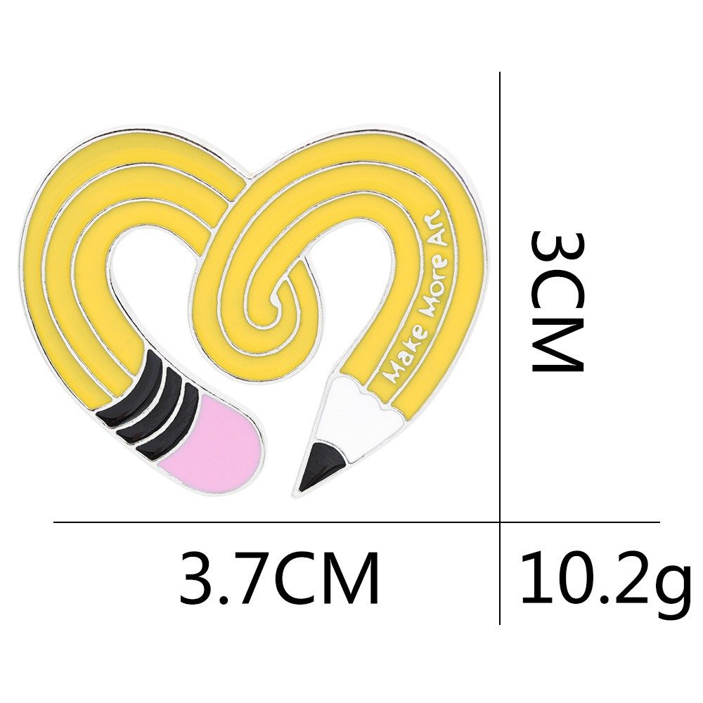 Yellow Pencil Heart-Shaped Pin