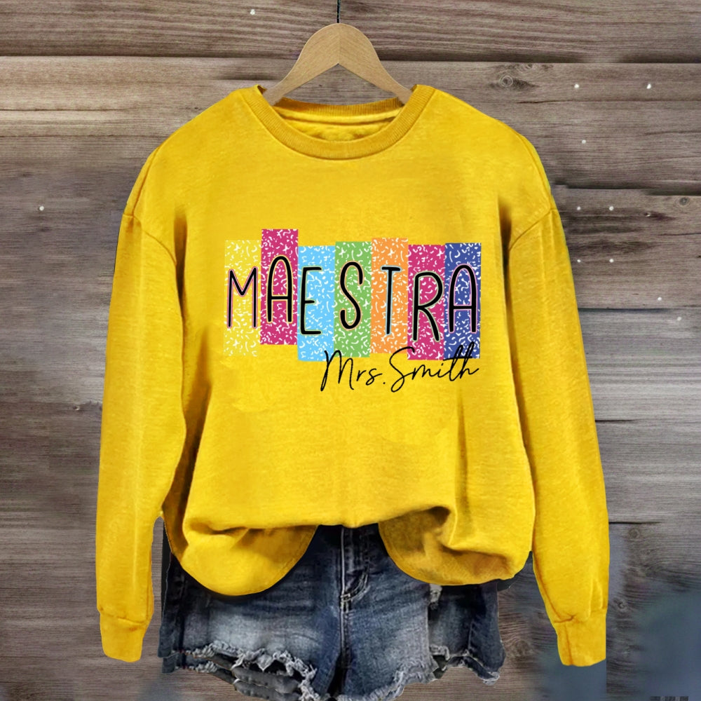 Personalized Name Maestra Colorful Squad Sweatshirt