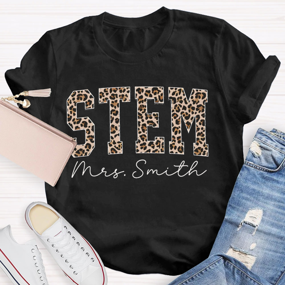 Personalized Name Stem Leopard Print Font T-shirt