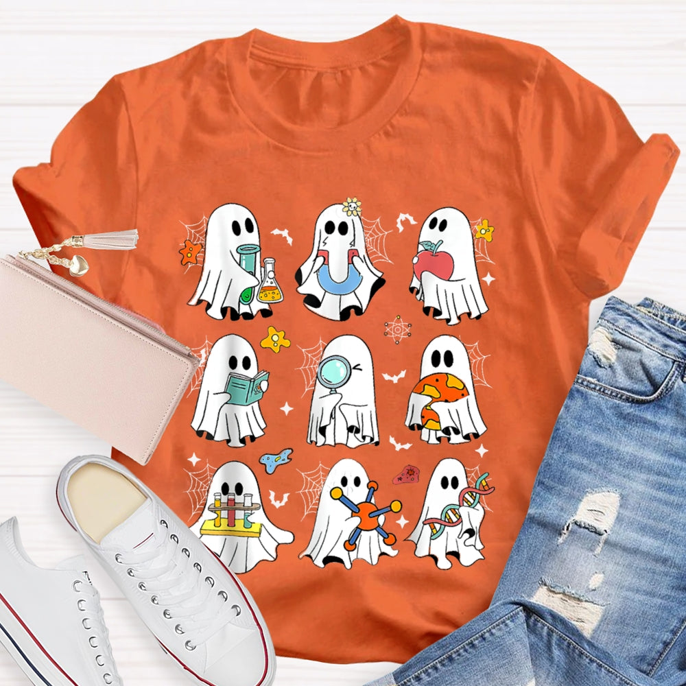 Nine Little Ghosts Doing Science Experiments Funny Halloween T-shirt