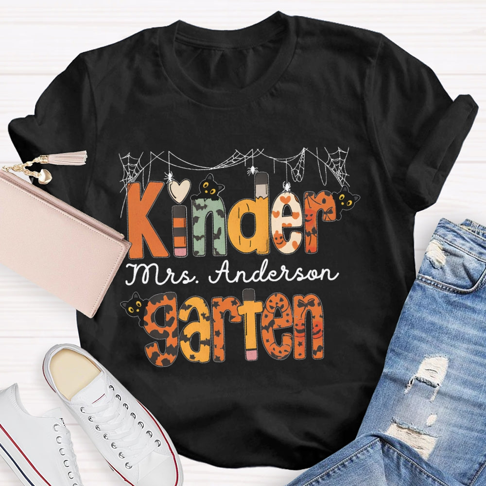 Personalized Name Kinder Garten Orange Polka Dot Font T-shirt