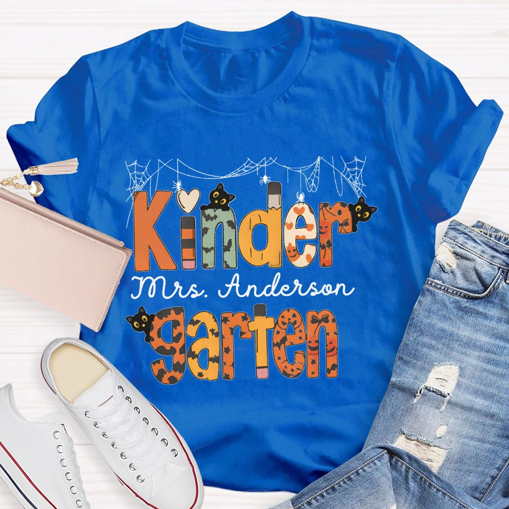 Personalized Name Kinder Garten Orange Polka Dot Font T-shirt