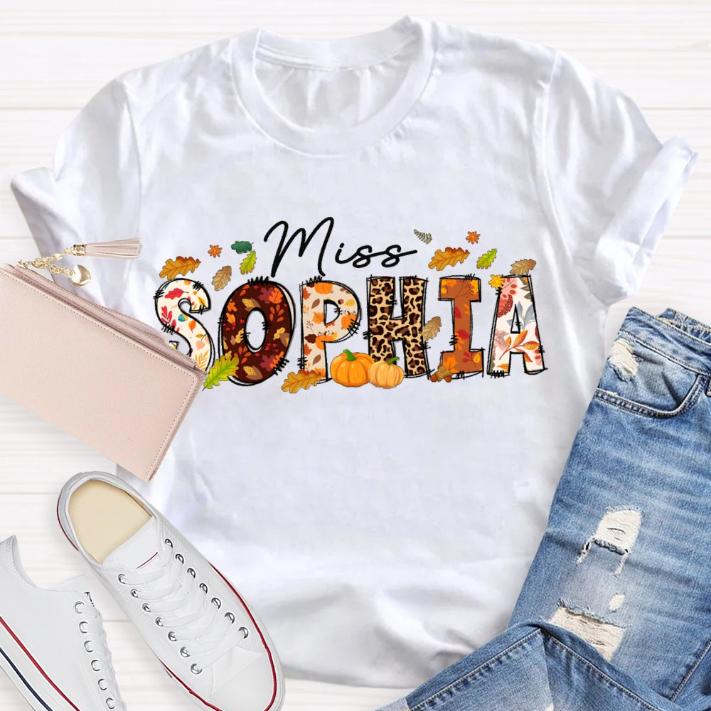 Personalized Name Colorful Fonts And Leaves Funny Halloween T-shirt