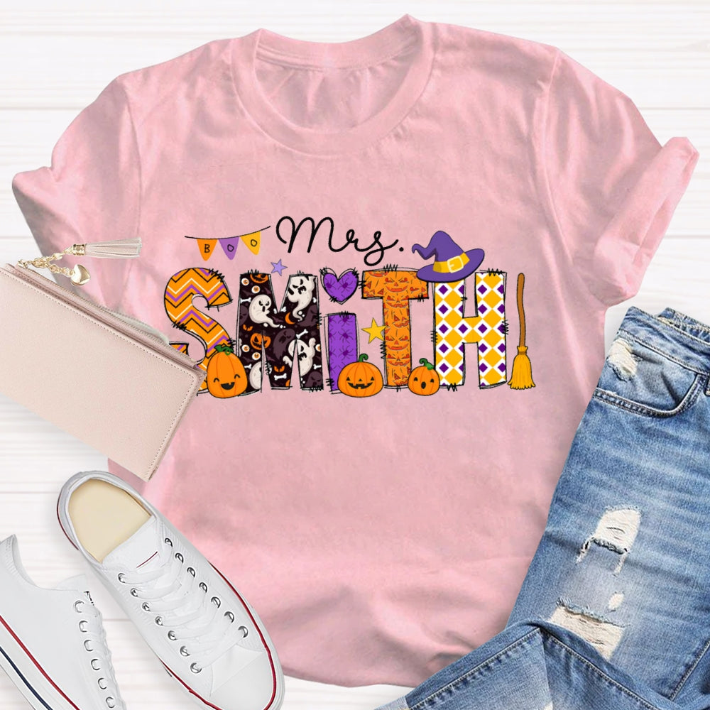 Personalized Name Halloween Font And Pumpkins T-shirt