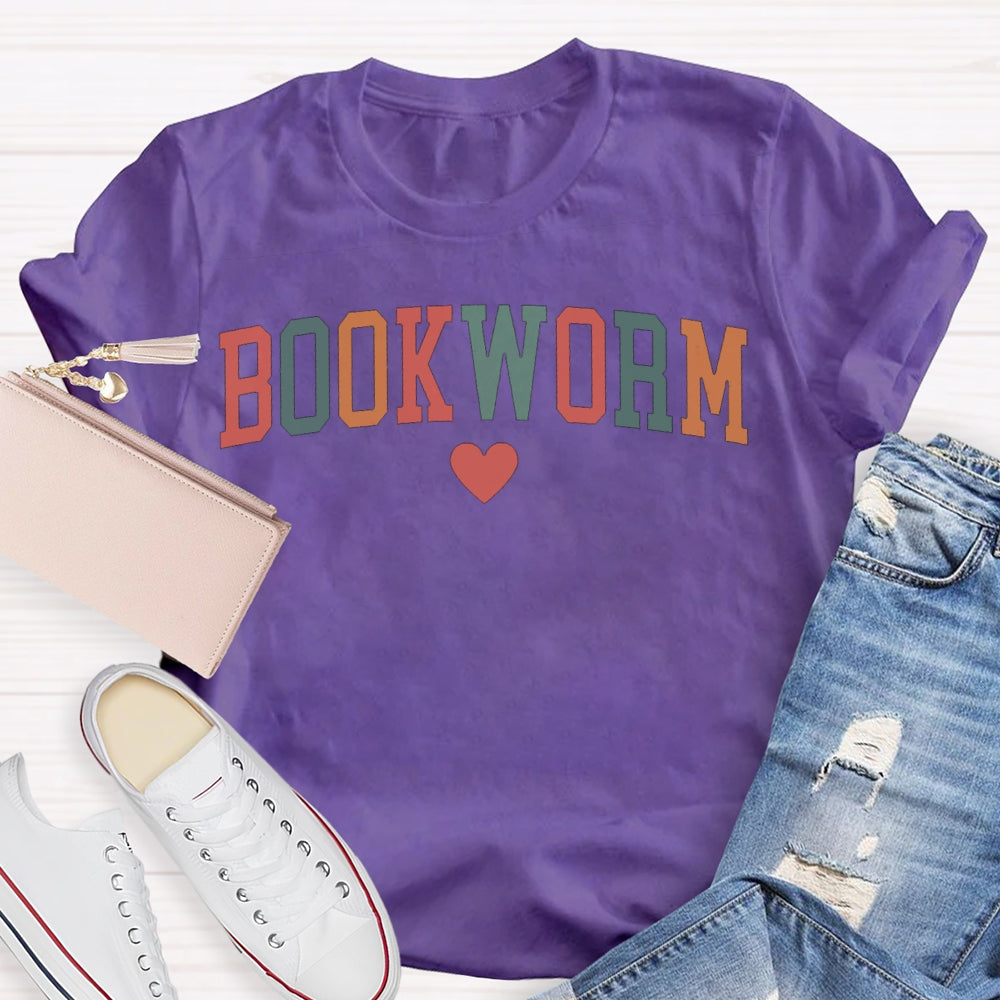 Bookworm Colorful Fonts And Hearts T-shirt